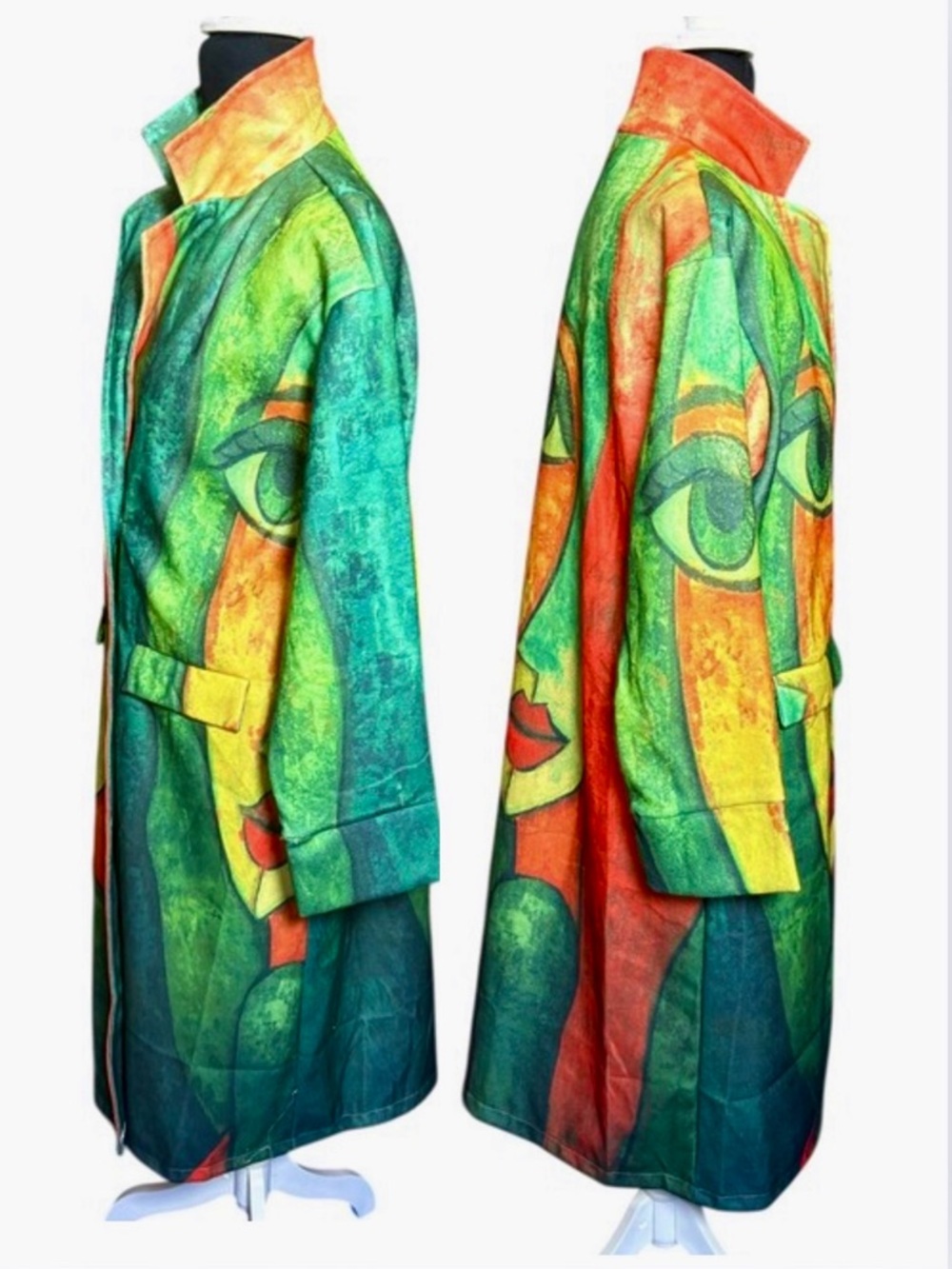 COAT: Lightweight, Oversized Green, Orange, & Yellow Artistic Design, NWOT - Picture 7 of 11